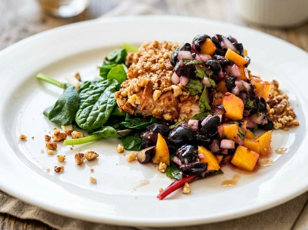 pecan crusted salmon with blueberry salsa