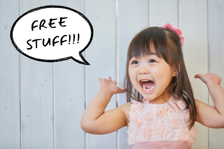 girl excited about freebies